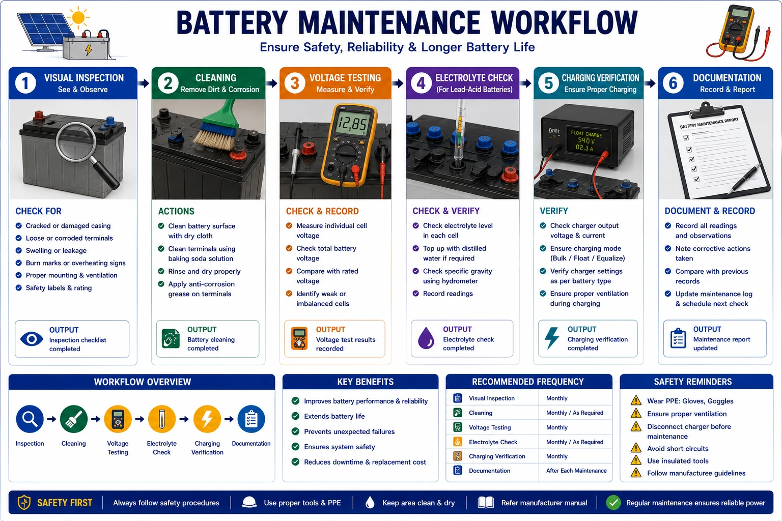 Maintenance of Batteries in Solar PV Systems- Complete Guide for Safe Operation, Long Life, and Reliable Energy Storage Maintenance of Batteries in Solar PV Systems- Complete Guide for Safe Operation, Long Life, and Reliable Energy Storage